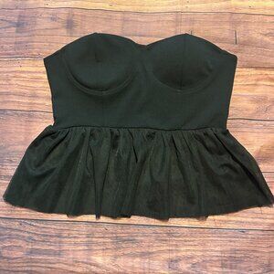 Sincerely Jules Black Strapless Bustier Peplum Top - Mesh Ruffle - Size L